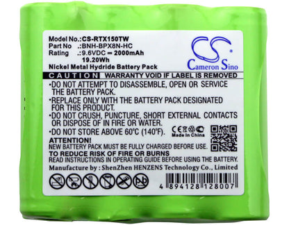 9.6V, 2000mAh, Ni-MH Battery fits Ritron, Patriot Rtx150, Patriot Rtx450, 19.2Wh