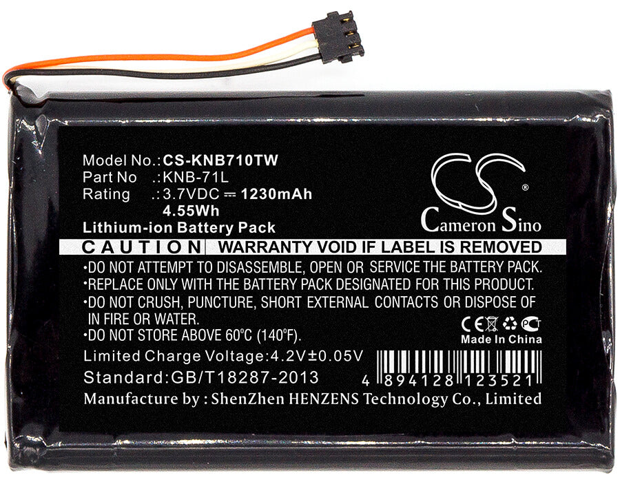 3.7V, 1230mAh, Li-ion Battery fits Kenwood, Pkt-03k, Pkt-23, 4.551Wh