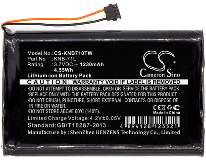 3.7V, 1230mAh, Li-ion Battery fits Kenwood, Pkt-03k, Pkt-23, 4.551Wh