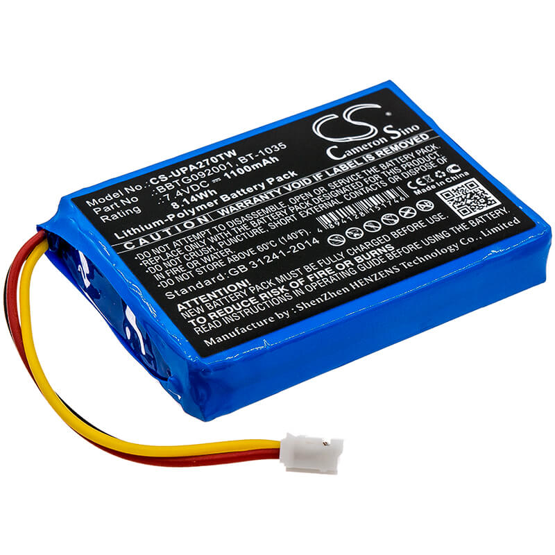 7.4V, 1100mAh, Li-Polymer Battery fits Uniden, Atlantis 270, 8.14Wh