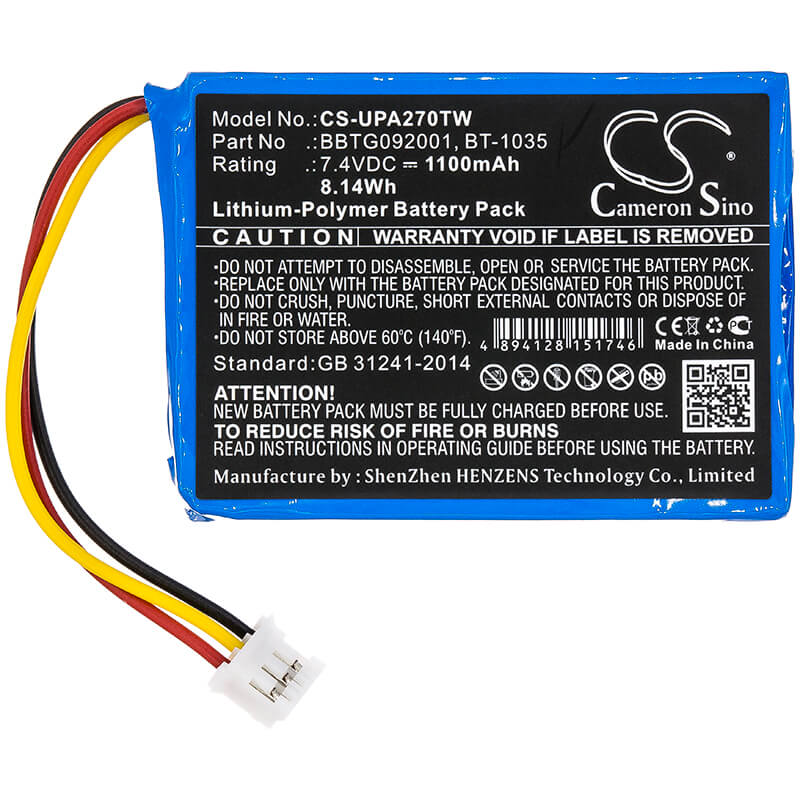 7.4V, 1100mAh, Li-Polymer Battery fits Uniden, Atlantis 270, 8.14Wh