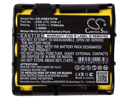 3.6V, 1100mAh, Ni-MH Battery fits Kenwood, Tk-3130, Tk-3131, 3.96Wh
