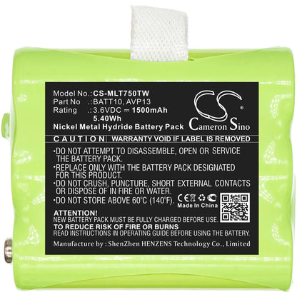 3.6V, 1500mAh, Ni-MH Battery fits Midland, T71, T75, 5.4Wh
