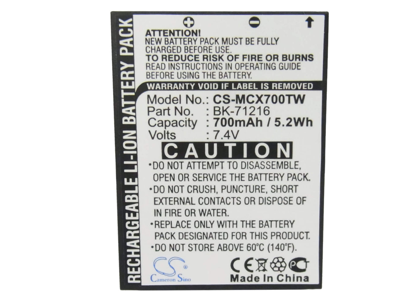 7.4V, 700mAh, Li-ion Battery fits Cobra, Cxr 700, Cxr 750, 5.18Wh