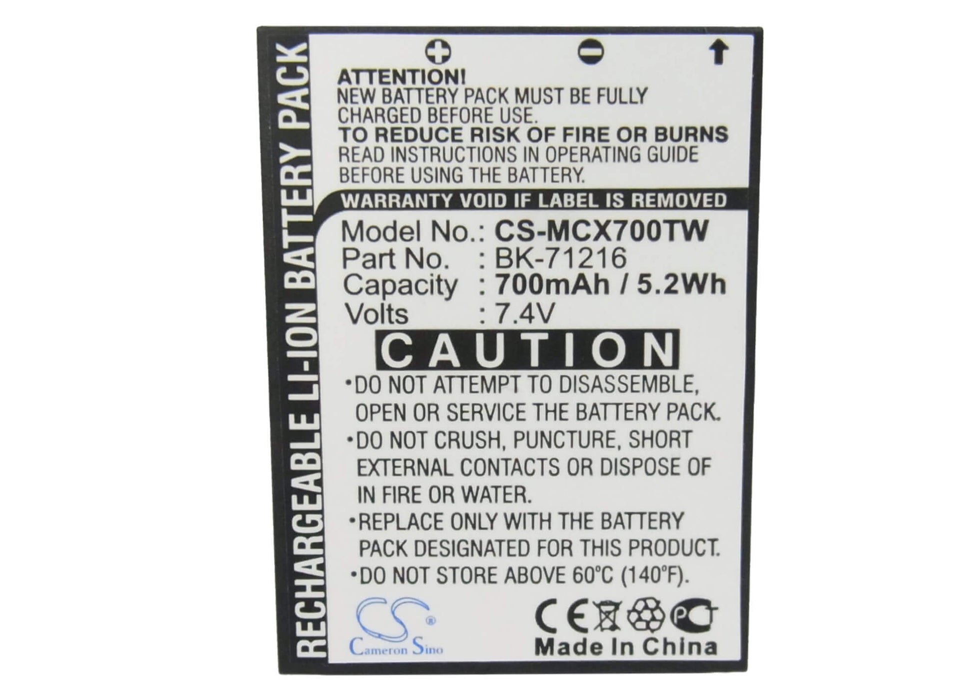 7.4V, 700mAh, Li-ion Battery fits Cobra, Cxr 700, Cxr 750, 5.18Wh