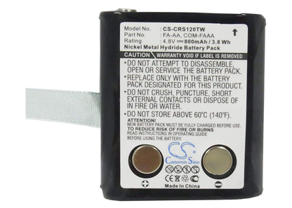 4.8V, 800mAh, Ni-MH Battery fits Cobra, Frs117, Frs120, 3.84Wh
