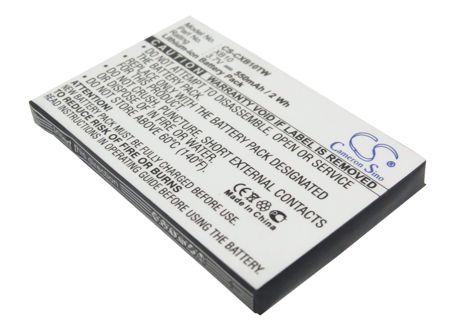 3.7V, 550mAh, Li-ion Battery fits Xact Communication, Wristlinx X2x, Wristlinx X2x-2, 2.035Wh