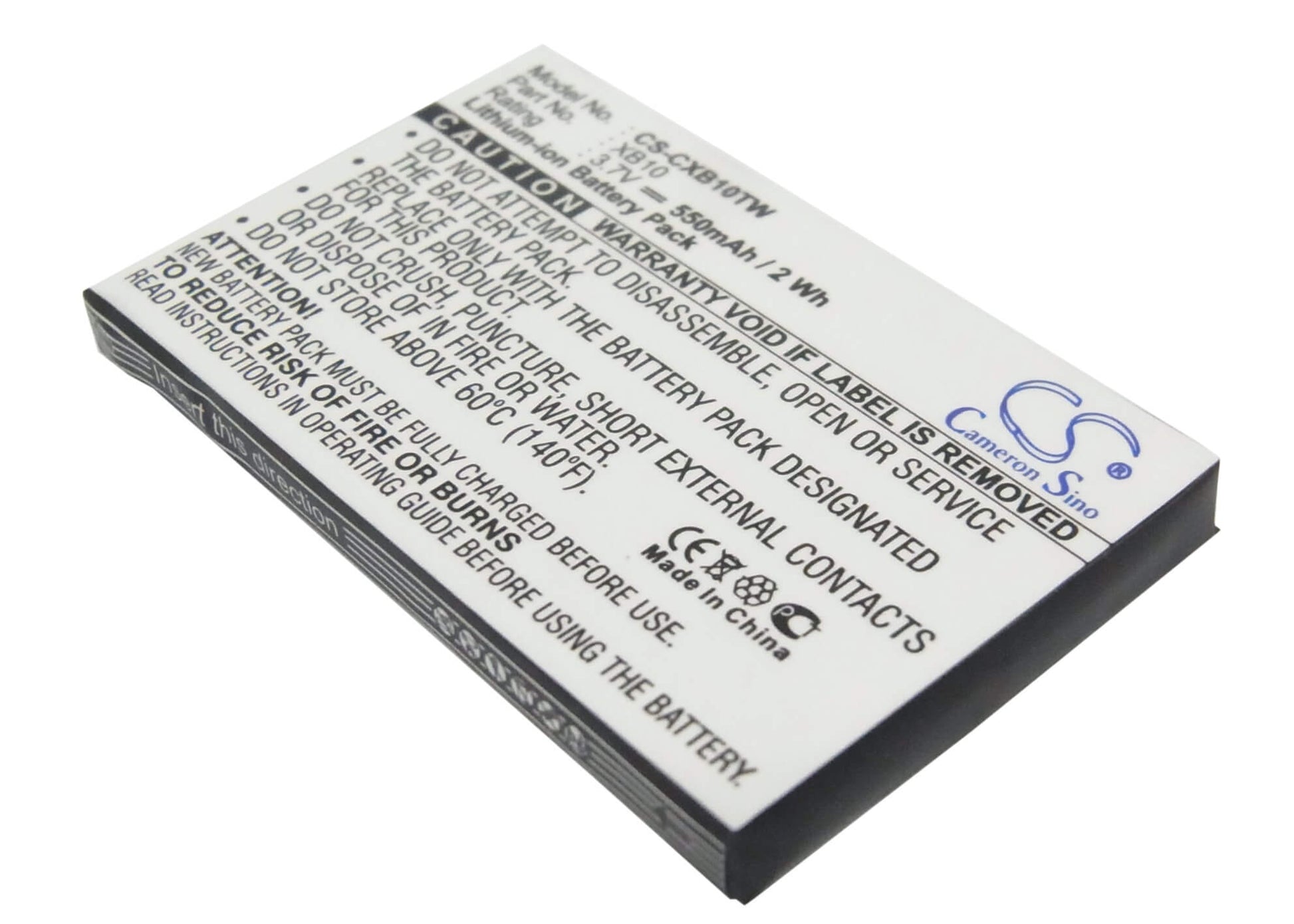 3.7V, 550mAh, Li-ion Battery fits Xact Communication, Wristlinx X2x, Wristlinx X2x-2, 2.035Wh