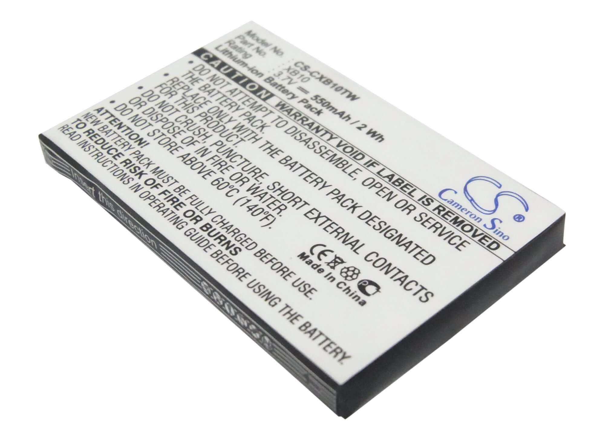 3.7V, 550mAh, Li-ion Battery fits Xact Communication, Wristlinx X2x, Wristlinx X2x-2, 2.035Wh