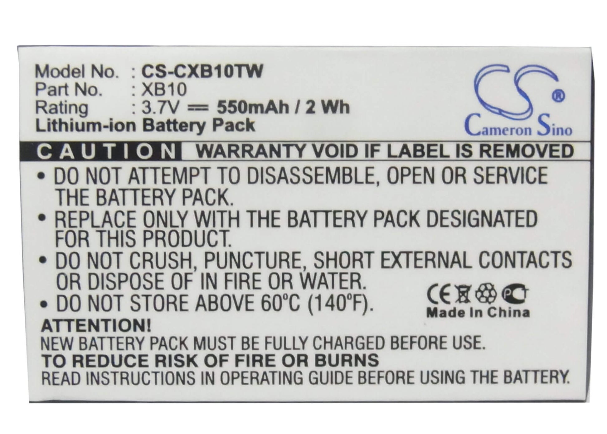 3.7V, 550mAh, Li-ion Battery fits Xact Communication, Wristlinx X2x, Wristlinx X2x-2, 2.035Wh