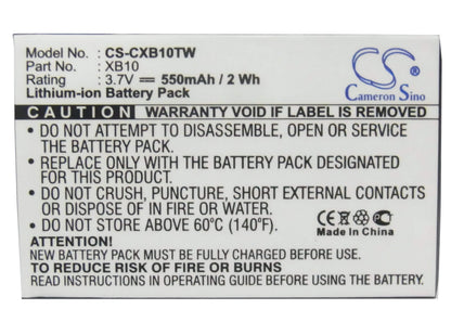 3.7V, 550mAh, Li-ion Battery fits Xact Communication, Wristlinx X2x, Wristlinx X2x-2, 2.035Wh