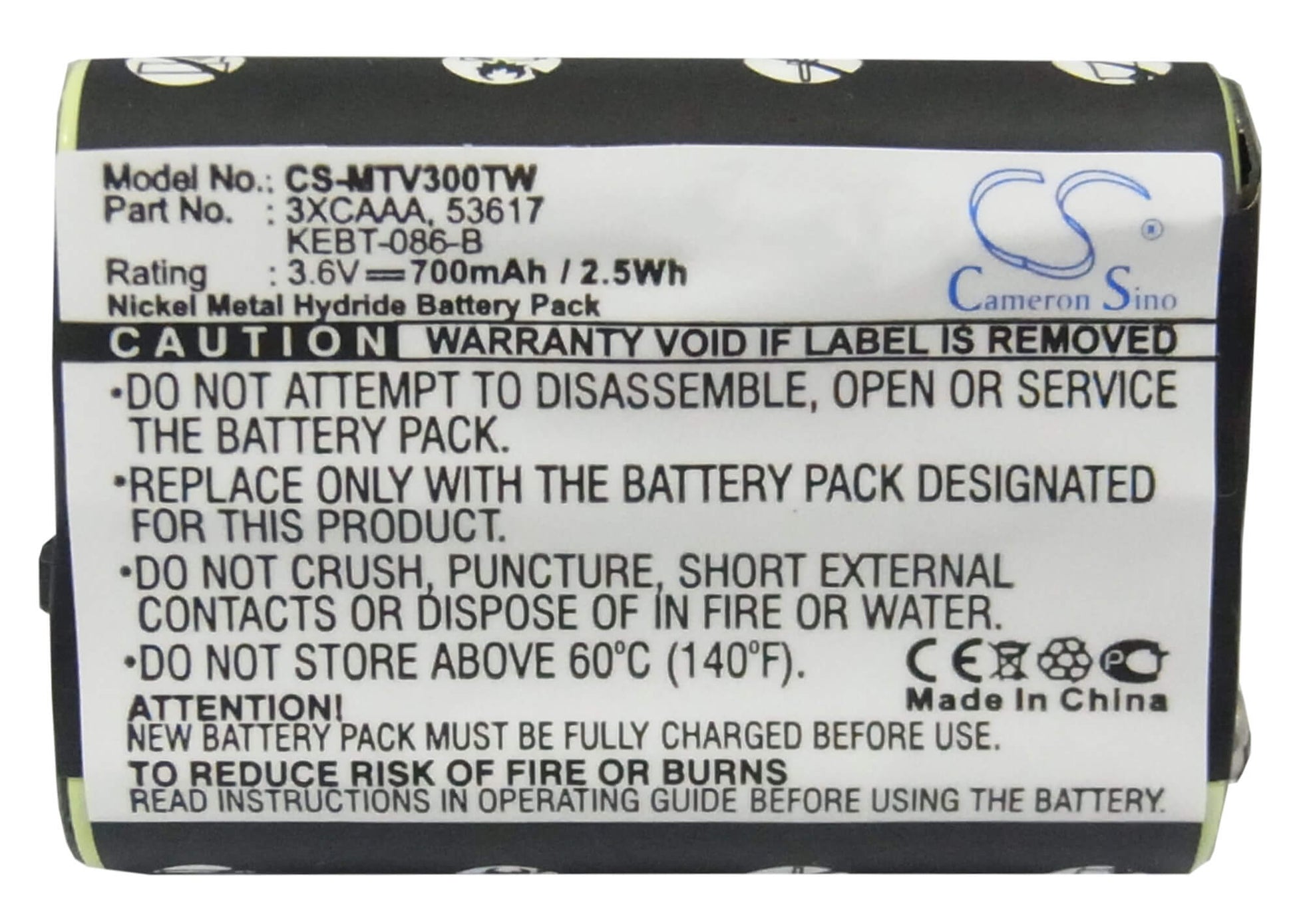 3.6V, 700mAh, Ni-MH Battery fits Motorola, Fv300, Fv500, 2.52Wh