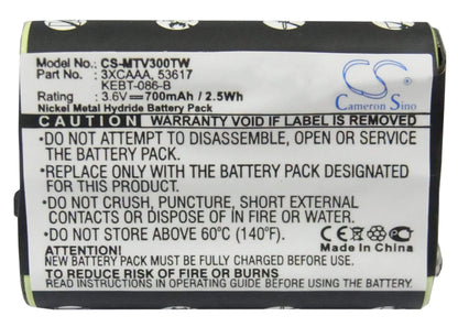 3.6V, 700mAh, Ni-MH Battery fits Motorola, Fv300, Fv500, 2.52Wh