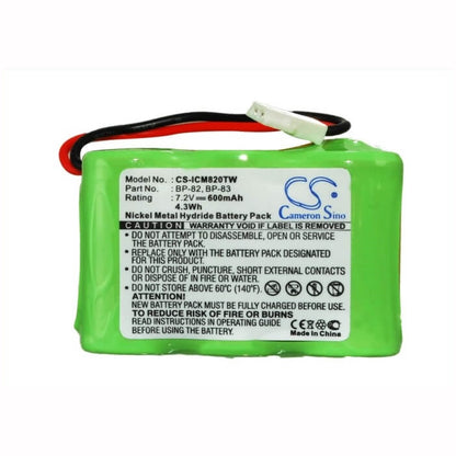 7.2V, 600mAh, Ni-MH Battery fits Icom, Ic-24at, Ic-24et, 4.32Wh