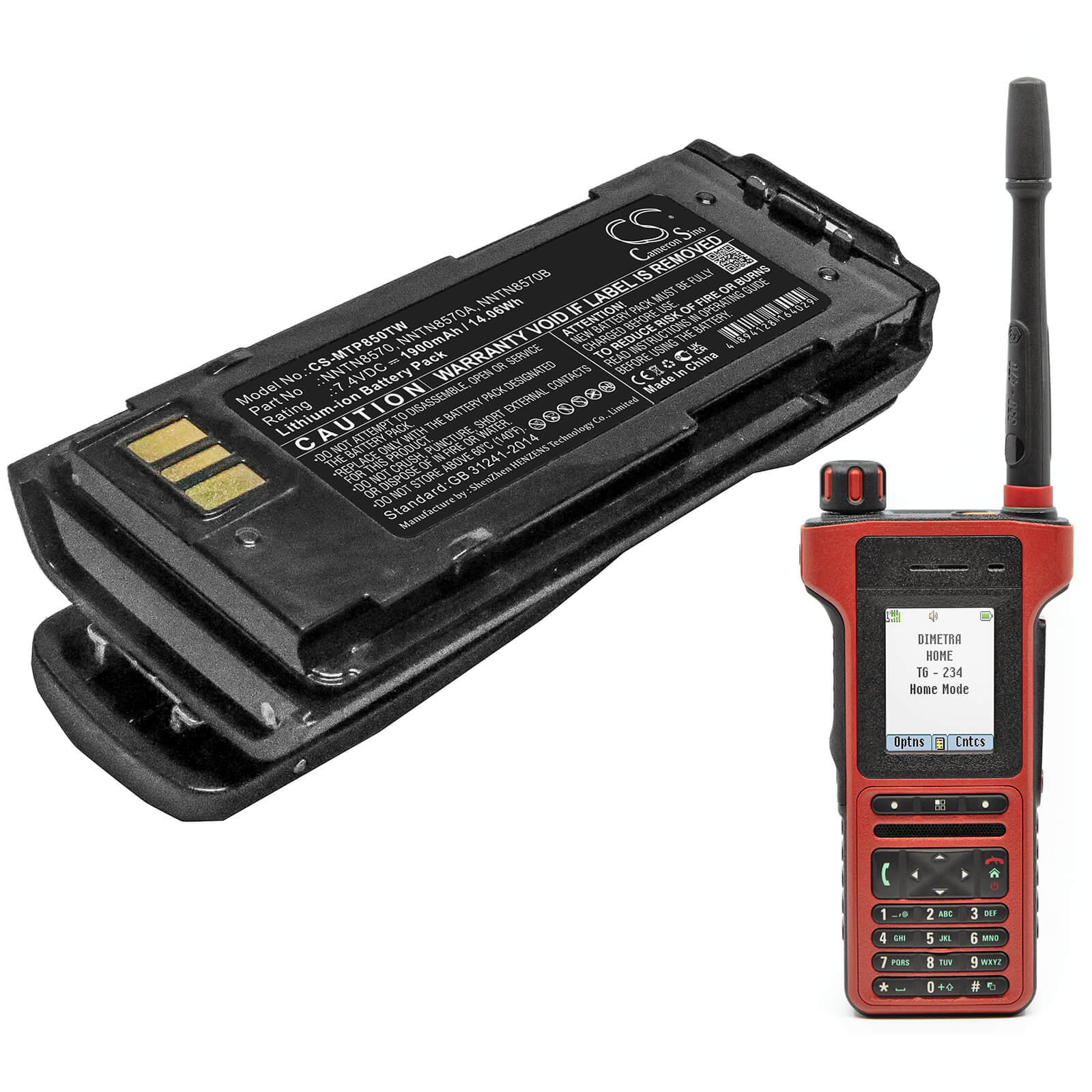 7.4V, 1900mAh, Li-ion Battery fits Motorola, Mtp8500, Mtp8500ex, 14.06Wh
