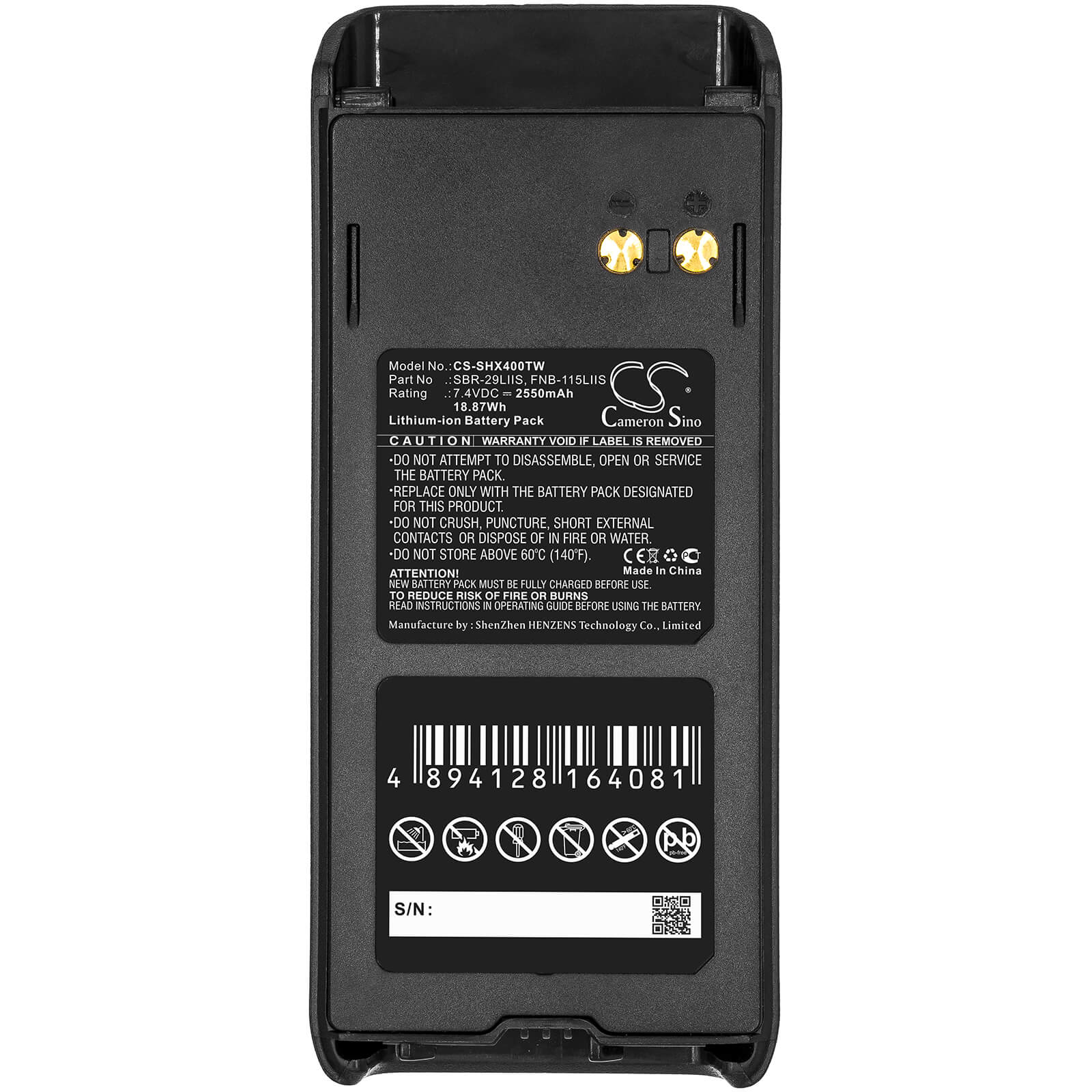 7.4V, 2550mAh, Li-ion Battery fits Standard Horizon, Hx400is, 18.87Wh