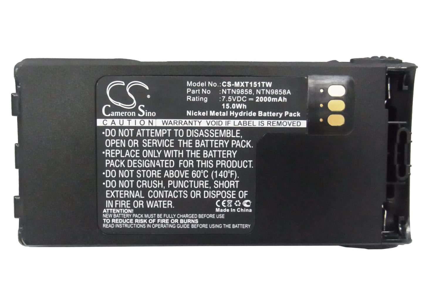 7.5V, 2000mAh, Ni-MH Battery fits Motorola, Mt1500, Nt1500, 15Wh