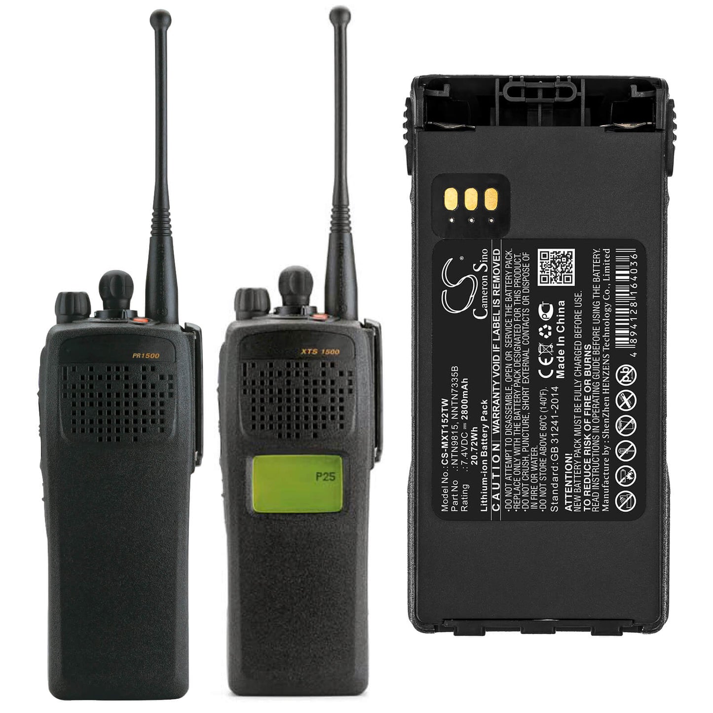 7.4V, 2800mAh, Li-ion Battery fits Motorola, Mt1500, Nt1500, 20.72Wh