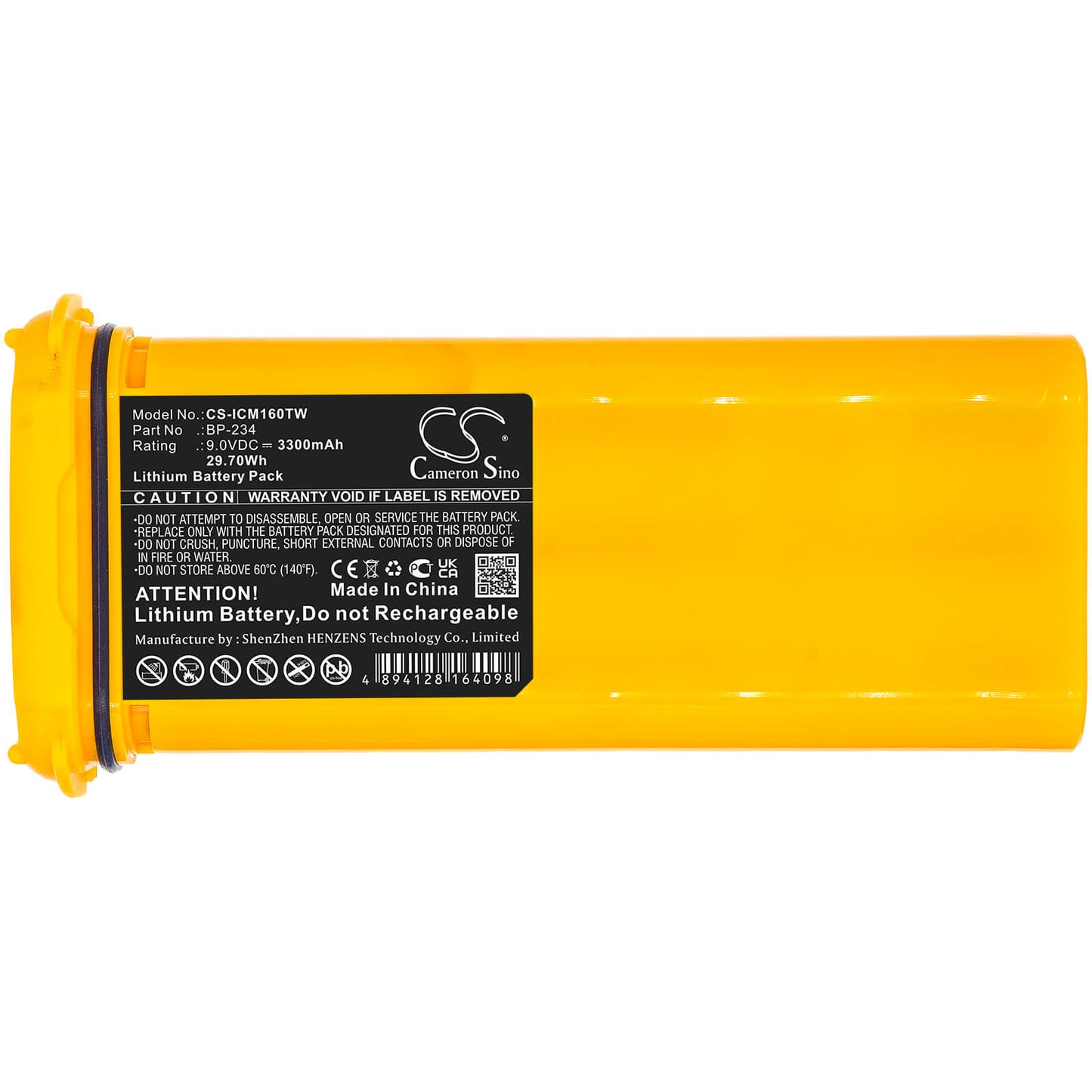 9.0V, 3300mAh, Lithium Battery fits Icom, Ic-gm1600, Ic-gm1600e, 29.7Wh