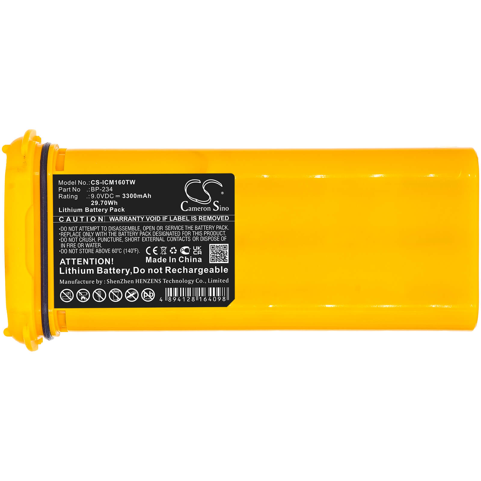 9.0V, 3300mAh, Lithium Battery fits Icom, Ic-gm1600, Ic-gm1600e, 29.7Wh