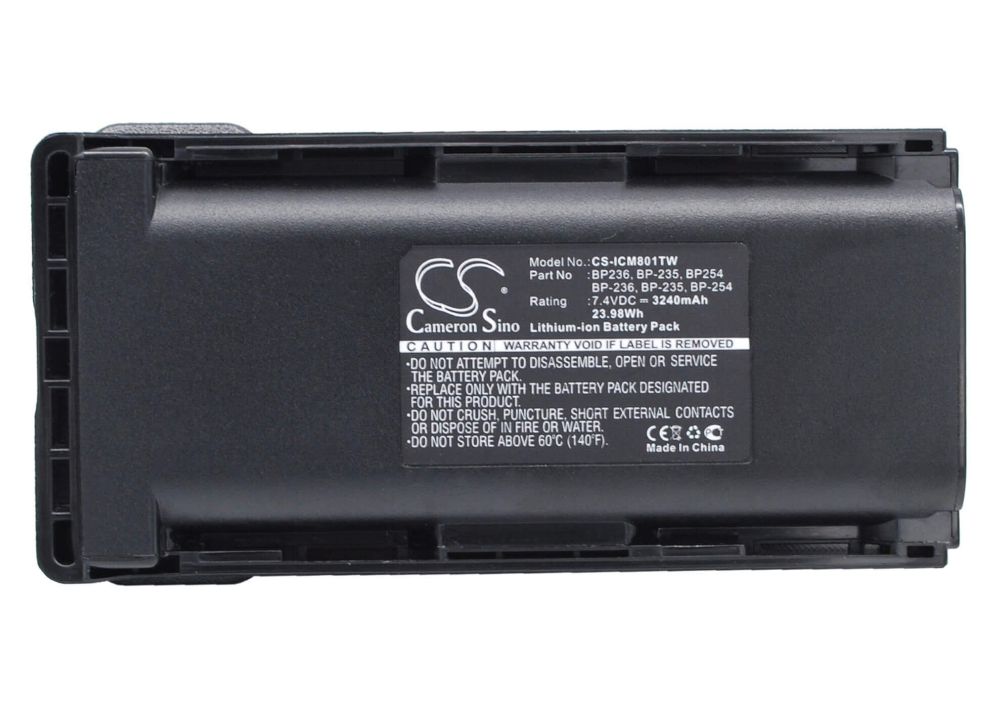 7.4V, 3240mAh, Li-ion Battery fits Icom, Ic-f70, Ic-f70d, 23.976Wh