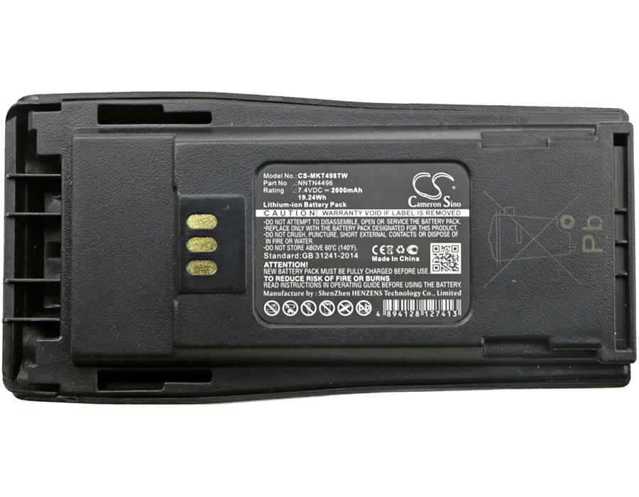 7.4V, 2600mAh, Li-ion Battery fits Motorola, Cp040, Cp140, 19.24Wh