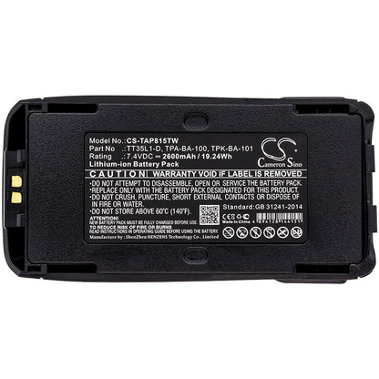 7.4V, 2600mAh, Li-ion Battery fits Tait, Tp8100, Tp8110, 19.24Wh