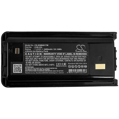 7.4V, 3400mAh, Li-ion Battery fits Kenwood, Nx-240, Nx-240v16p, 25.16Wh