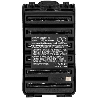 7.2V, 1800mAh, Ni-MH Battery fits Icom, Ic-f3001, Ic-f3002, 12.96Wh