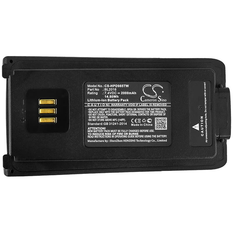 7.4V, 2000mAh, Li-ion Battery fits Hytera, Pd985, Pd985u, 14.8Wh
