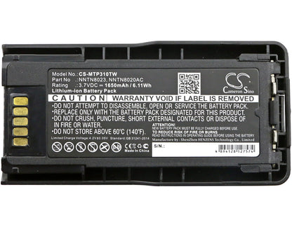 3.7V, 1650mAh, Li-ion Battery fits Motorola, Mtp3100, Mtp3200, 6.105Wh