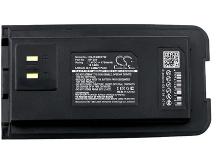7.4V, 1750mAh, Li-ion Battery fits Icom, Ic-dp2, Ic-dp2t, 12.95Wh