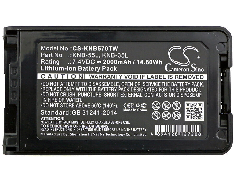 7.4V, 2000mAh, Li-ion Battery fits Kenwood, Nx-220, Nx-320, 14.8Wh