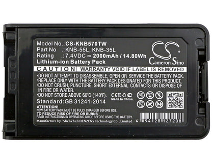 7.4V, 2000mAh, Li-ion Battery fits Kenwood, Nx-220, Nx-320, 14.8Wh