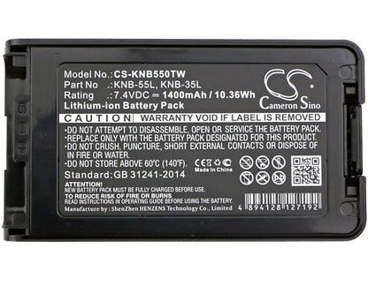 7.4V, 1400mAh, Li-ion Battery fits Kenwood, Nx-220, Nx-320, 10.36Wh