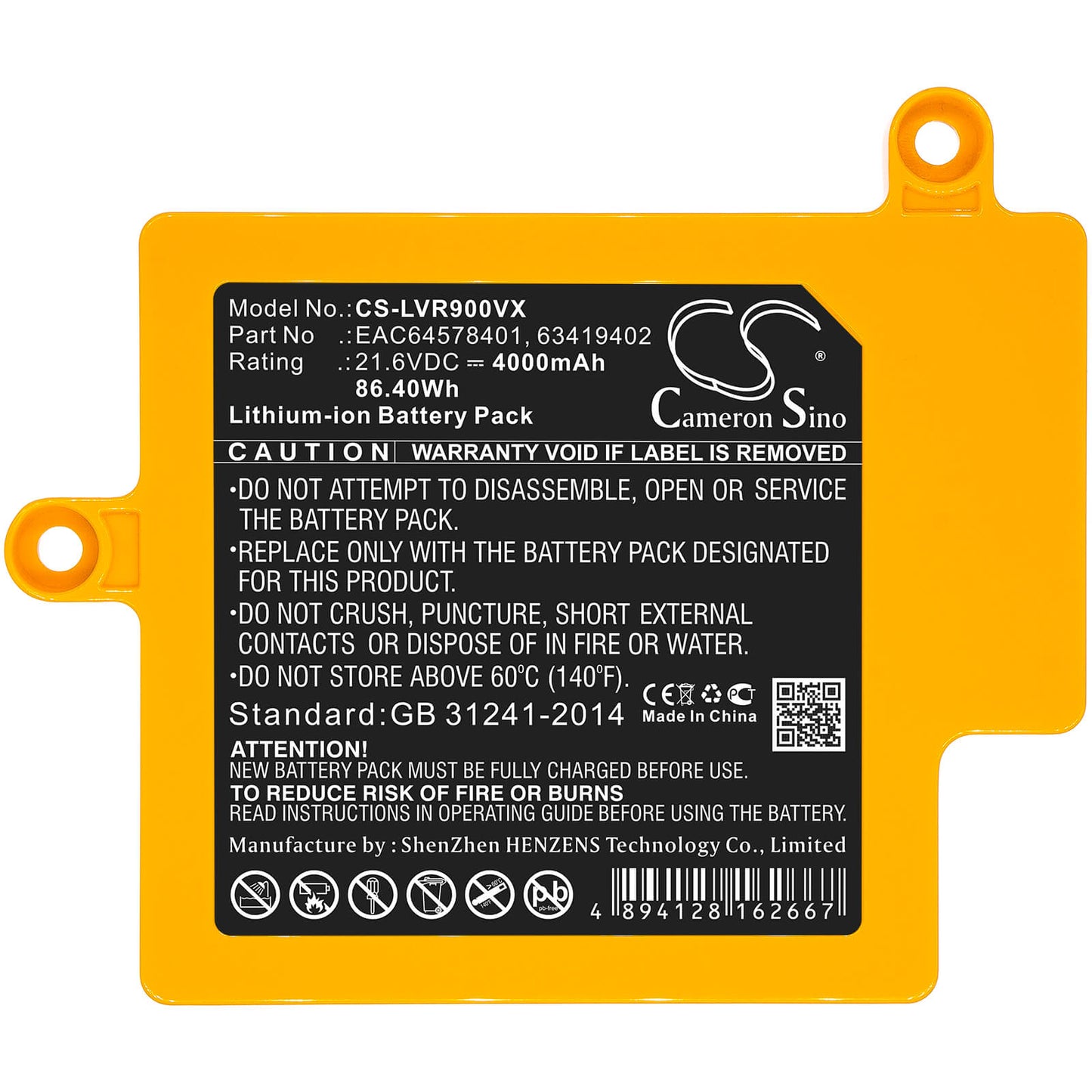 21.6V, 4000mAh, Li-ion Battery fits Lg, Cordzero R9, R9master, 86.4Wh