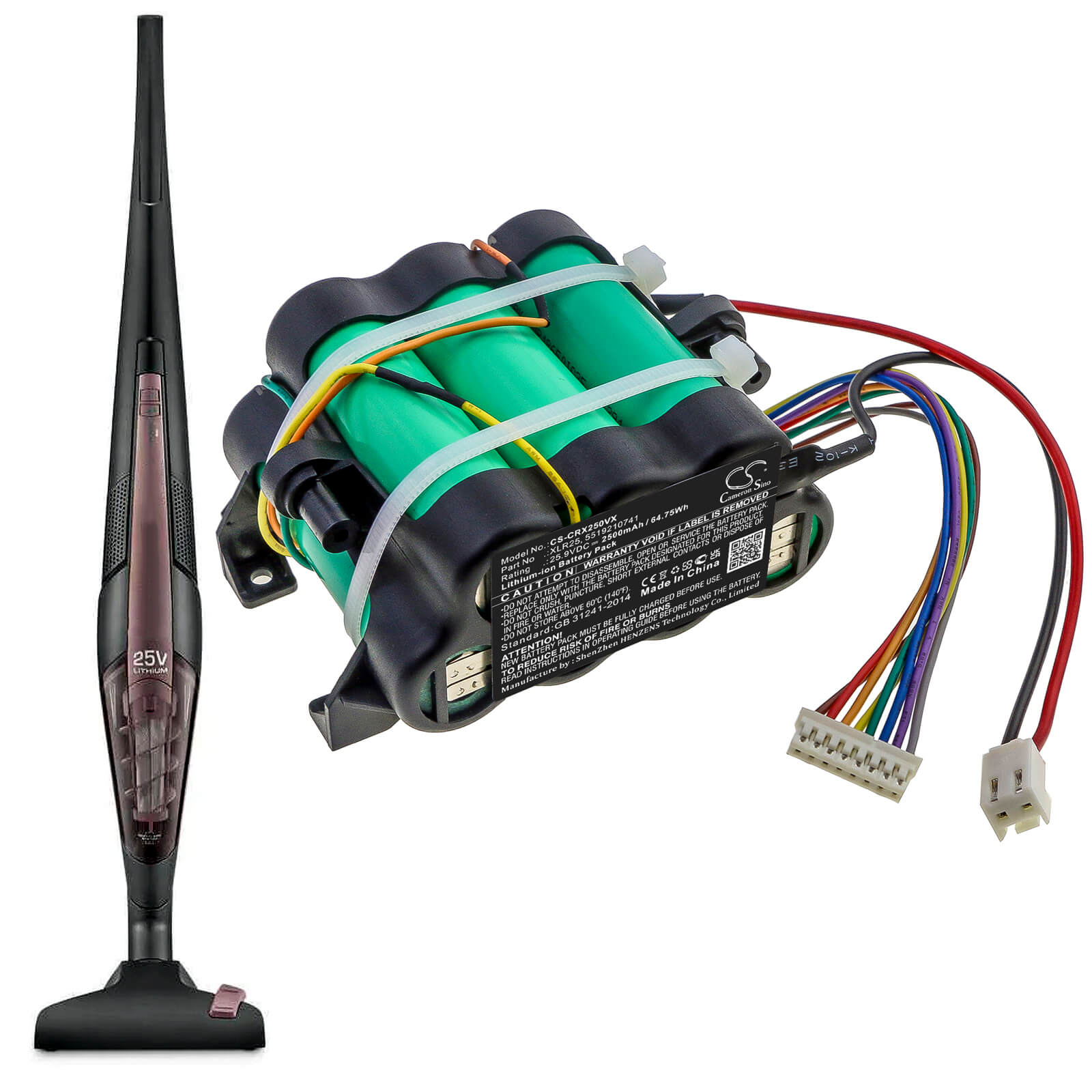 25.9V, 2500mAh, Li-ion Battery fits De Longhi, Colombina Xlr25le.gy, Colombina Xlr25lm.bl, 64.75Wh