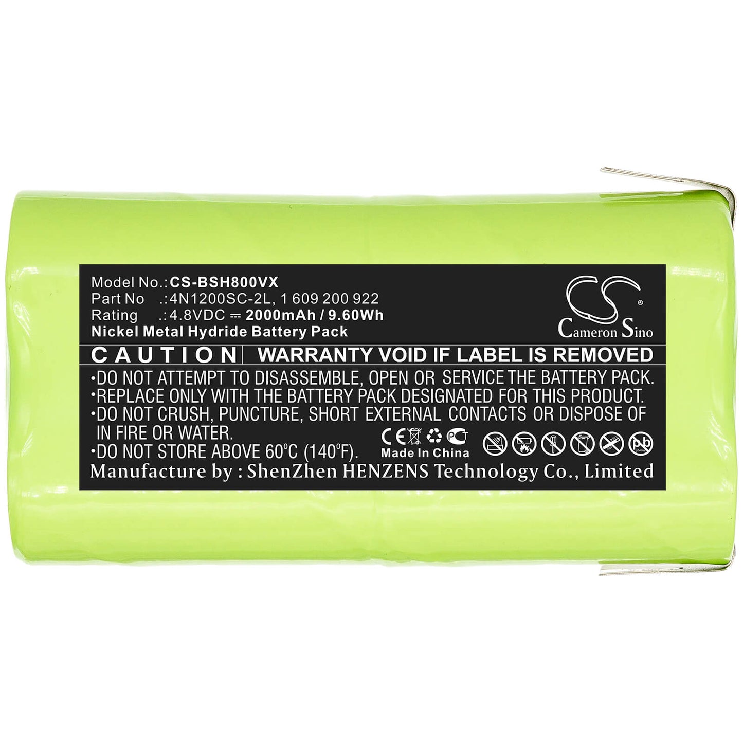 4.8V, 2000mAh, Ni-MH Battery fits Schneide, 10 Ags, Ags 65, 9.6Wh