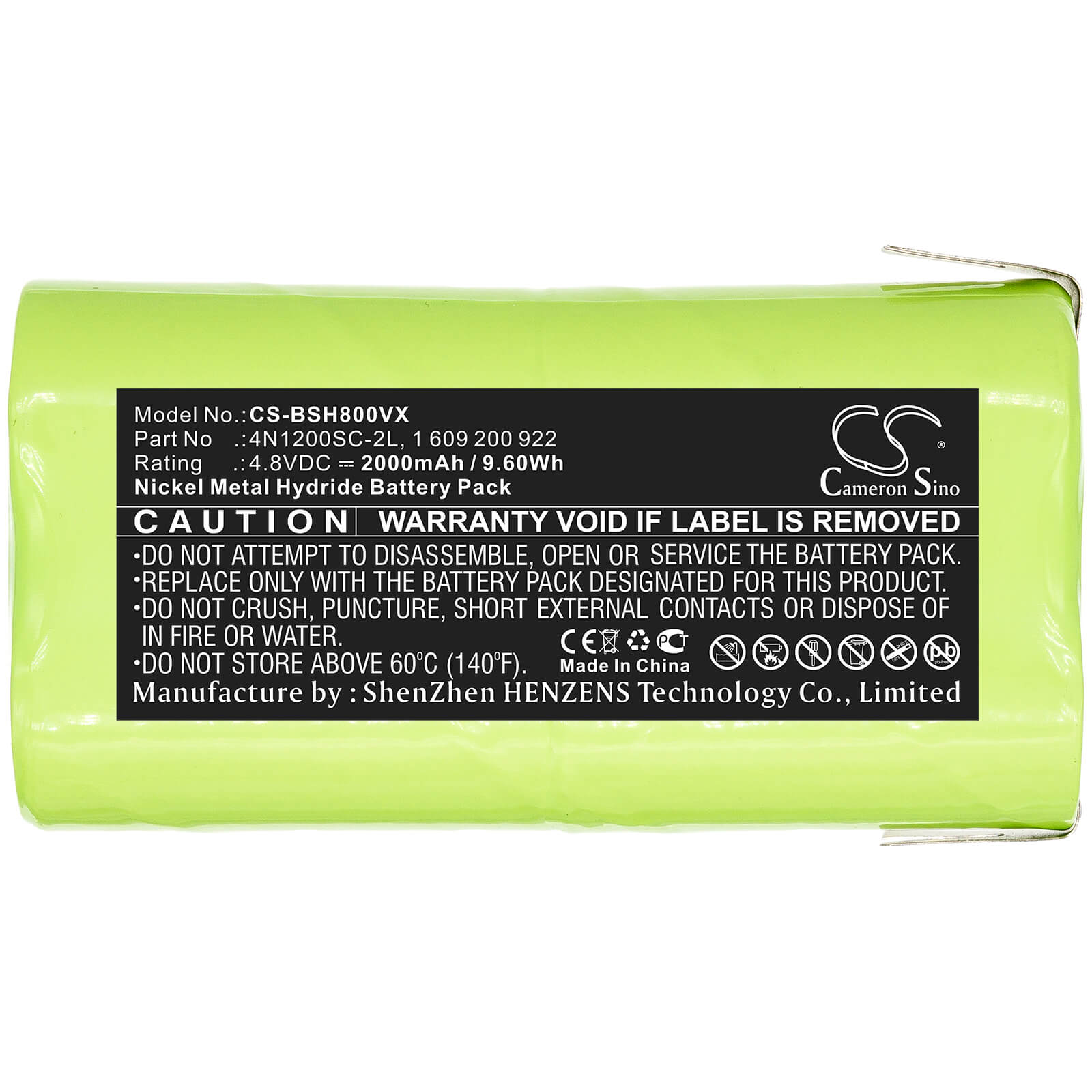 4.8V, 2000mAh, Ni-MH Battery fits Schneide, 10 Ags, Ags 65, 9.6Wh