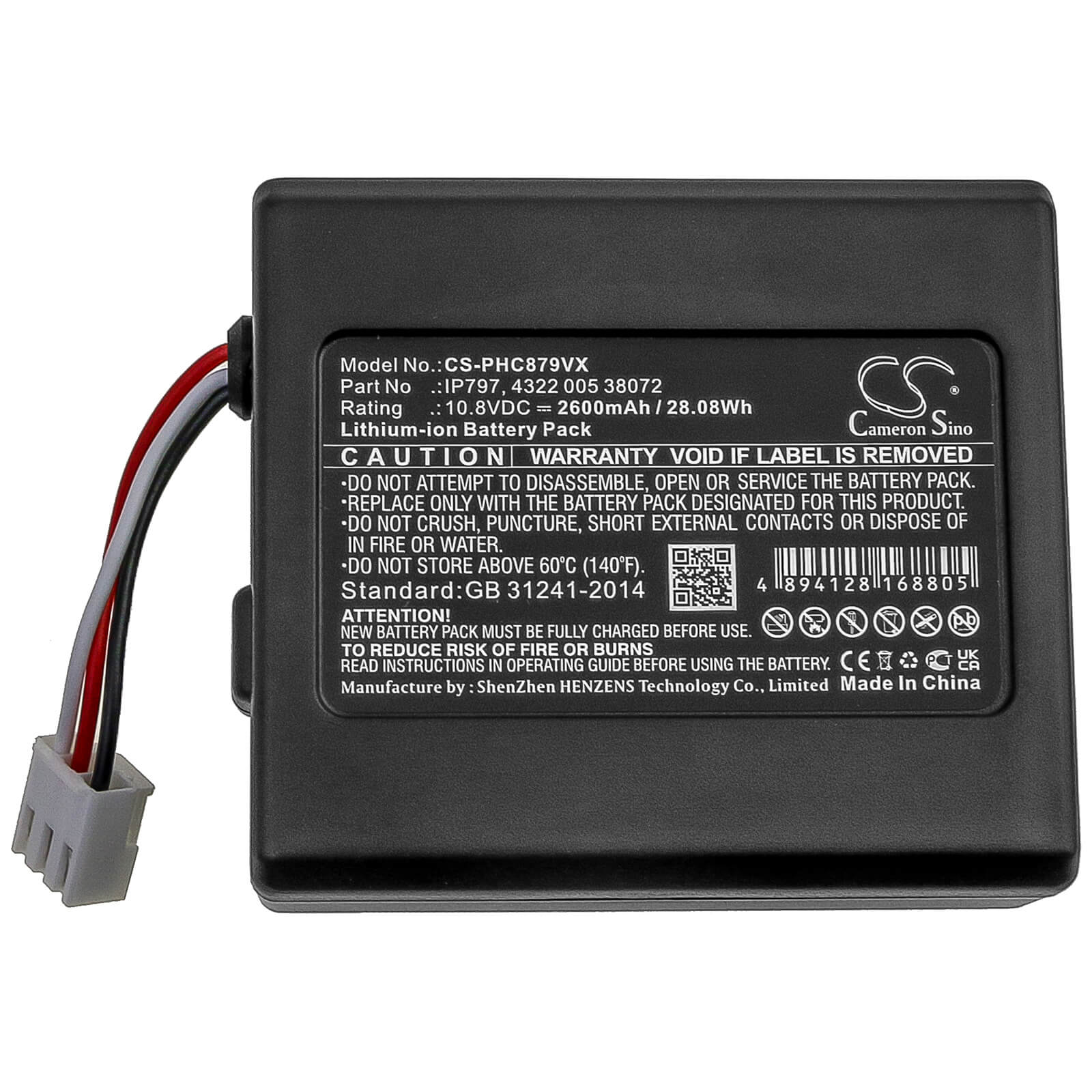 10.8V, 2600mAh, Li-ion Battery fits Philips, Fc8007/01, Fc8007/81, 28.08Wh