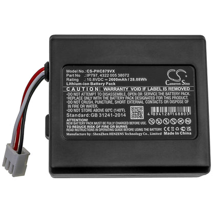 10.8V, 2600mAh, Li-ion Battery fits Philips, Fc8007/01, Fc8007/81, 28.08Wh