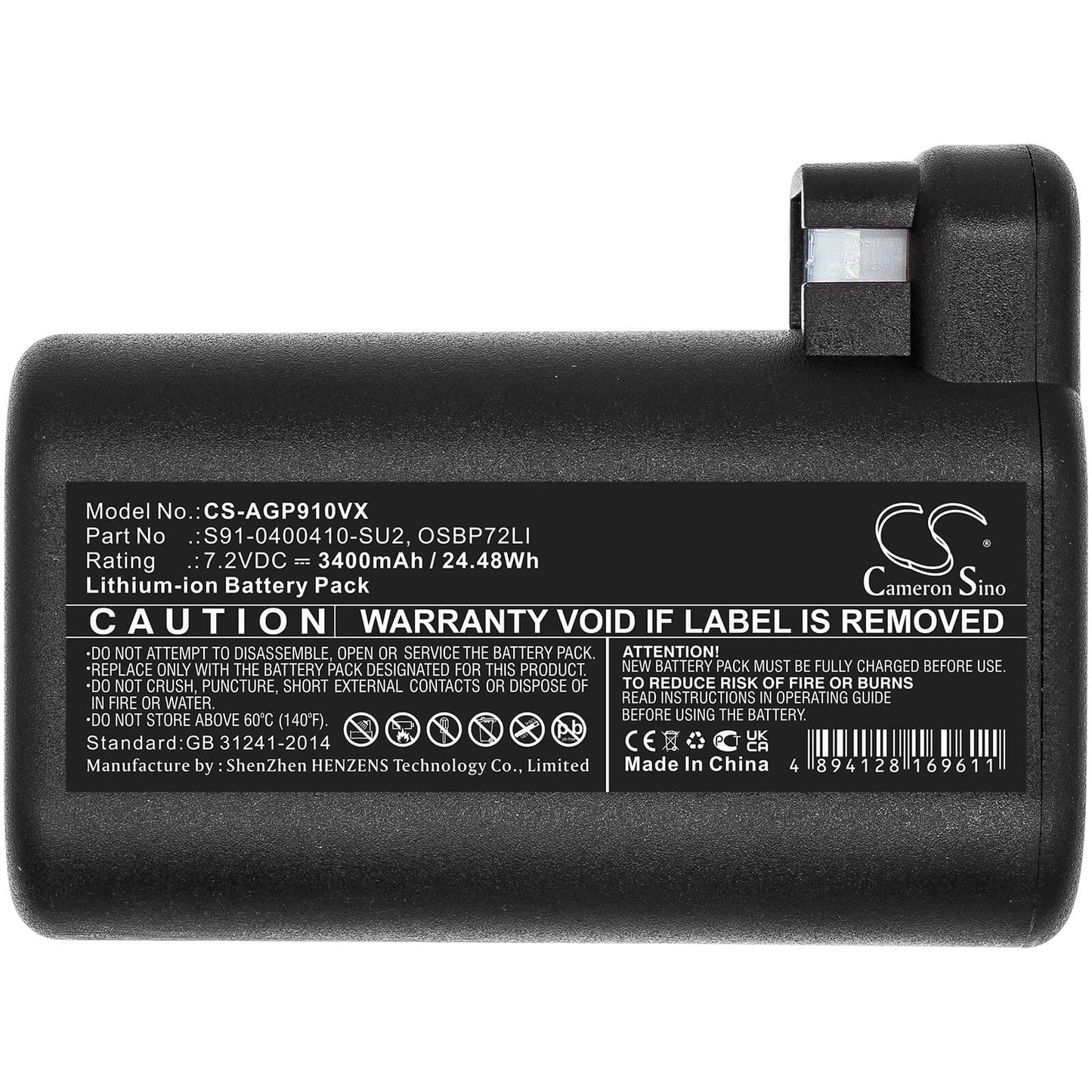 7.2V, 3400mAh, Li-ion Battery fits Aeg, 900258195, 900277268, 24.48Wh
