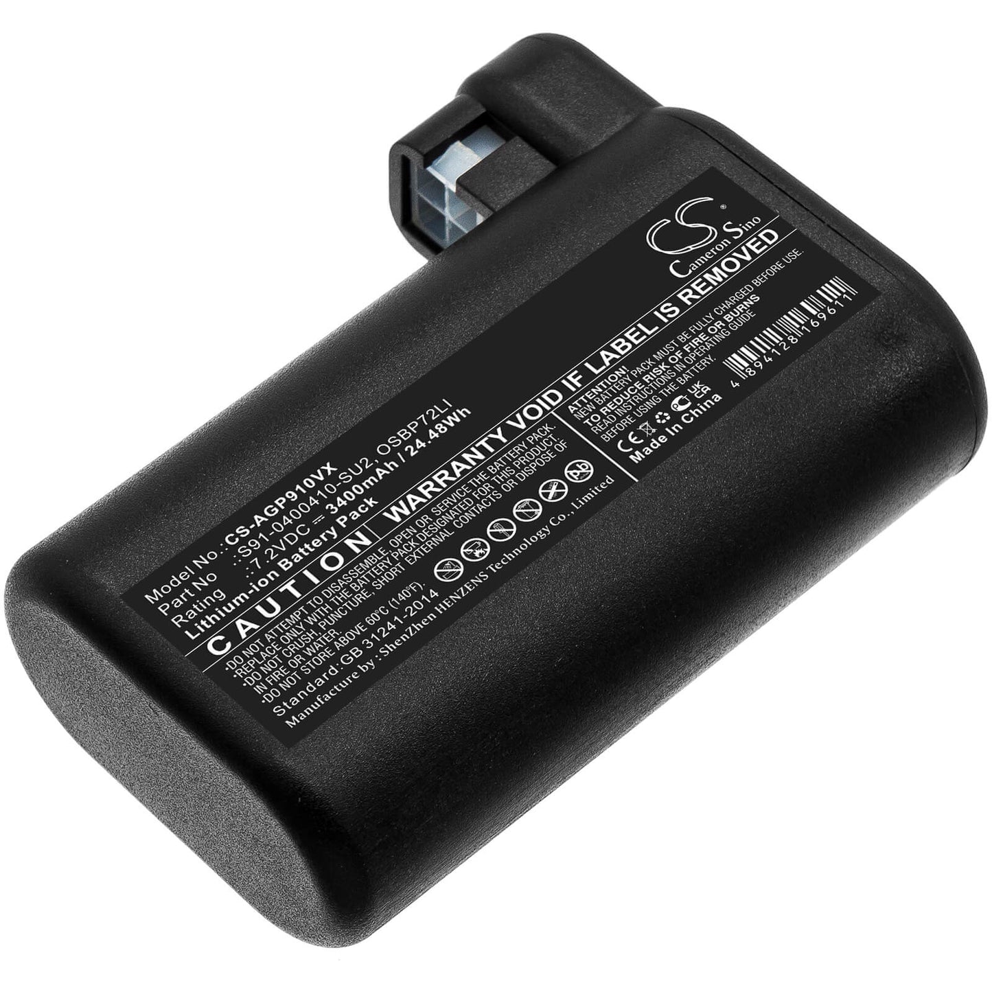 7.2V, 3400mAh, Li-ion Battery fits Electrolux, 900257877, 900257983, 24.48Wh