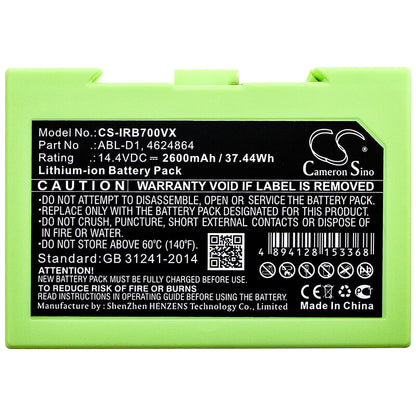 14.4V, 2600mAh, Li-ion Battery fits Irobot, 7150, I31502f, 37.44Wh