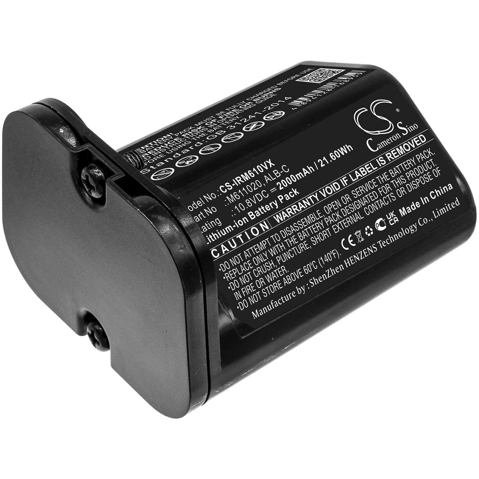 10.8V, 2000mAh, Li-ion Battery fits Irobot, Braava Jet M6, 21.6Wh