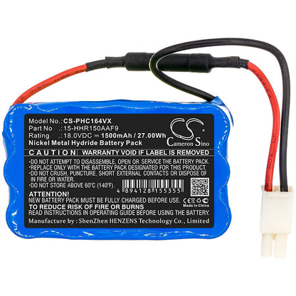 18.0V, 1500mAh, Ni-MH Battery fits Philips, Fc6164, Power Pro Fc6164/01, 27Wh