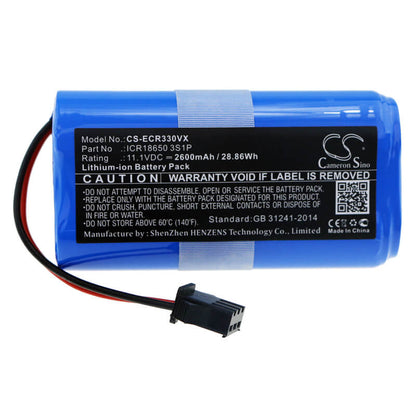 11.1V, 2600mAh, Li-ion Battery fits Ecovacs, Cen330, Cr330, 28.86Wh