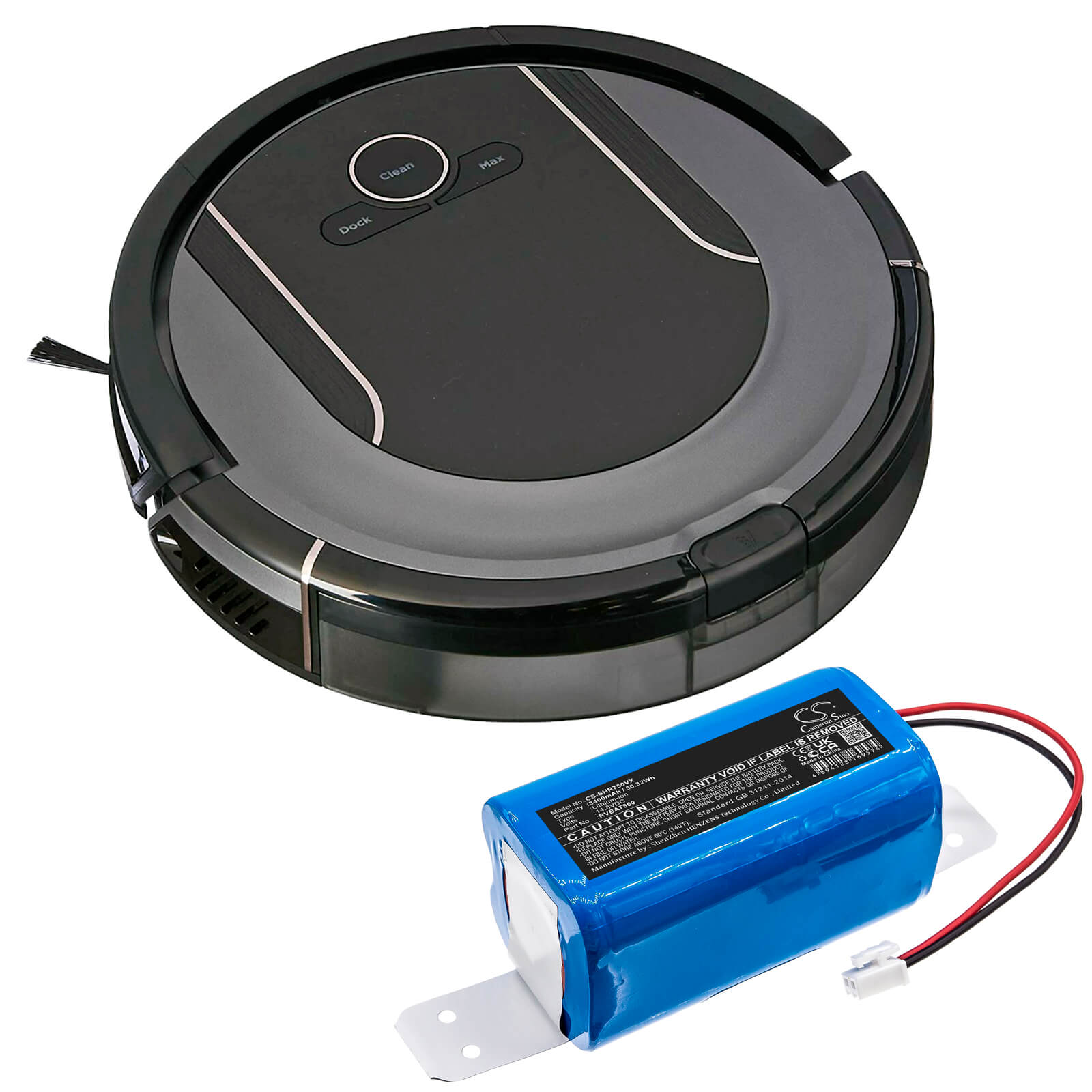 14.8V, 3400mAh, Li-ion Battery fits Shark, Ion Robot Vacuum Cleaning Syst, Ion Robot Vacuum Cleaning Syst, 50.32Wh