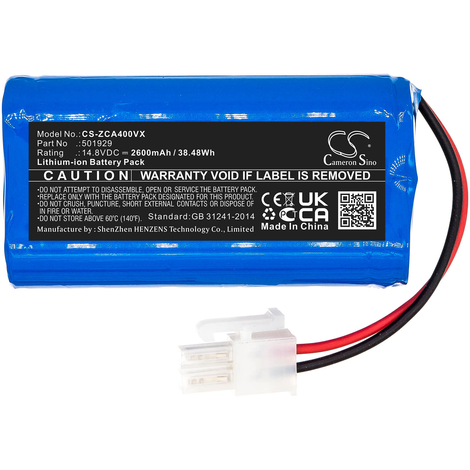14.8V, 2600mAh, Li-ion Battery fits Zaco, A4s, A6, 38.48Wh