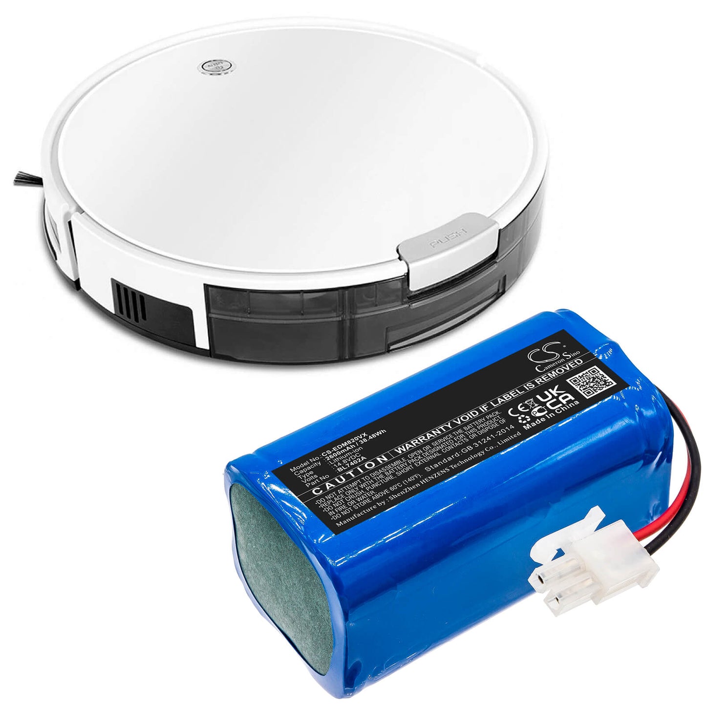 14.8V, 2600mAh, Li-ion Battery fits Ecovacs, Deebot M82, 38.48Wh